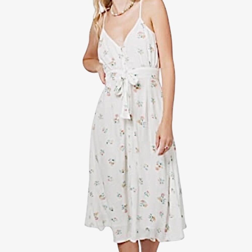 O'Neill Floral Nellie Midi Slip Dress L Button Strappy Sundress Beachy Cottage